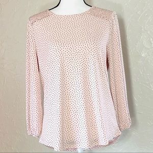 Adrianna Papell 3/4 sleeve blush pink blouse w/black hearts